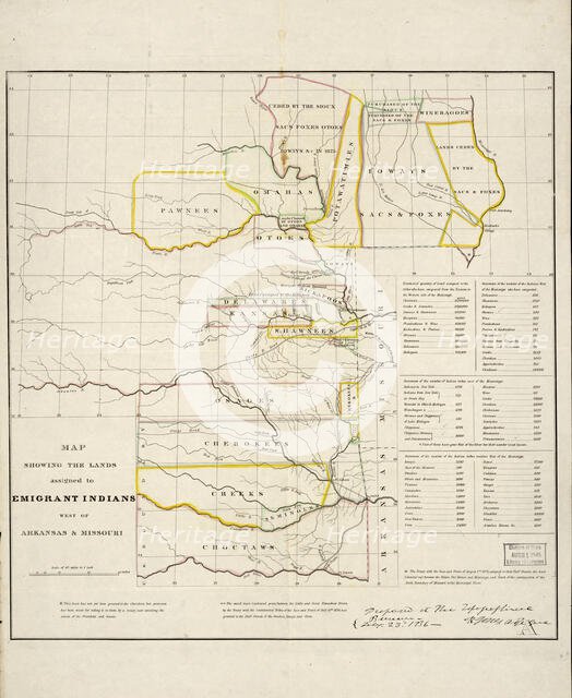 Map showing the lands assigned to emigrant Indians west of Arkansas and Missouri, 1836. Creator: Topographical Bureau.