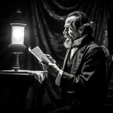 AI IMAGE - Portrait of Charles Dickens performing a public reading, c1860s, (2023).  Creator: Heritage Images.