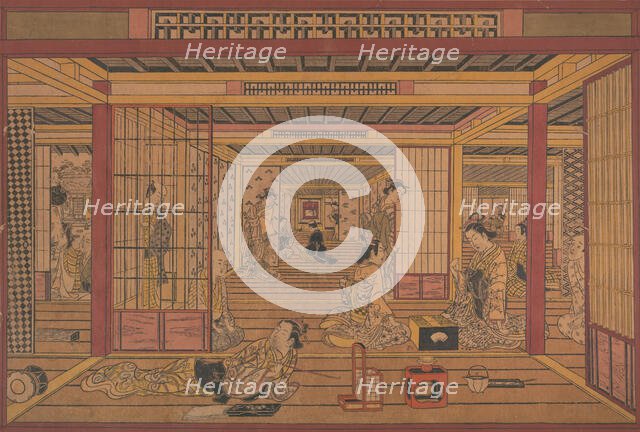 An Interior View in the Yoshiwara, ca. early 1740s. Creator: Torii Kiyotada.