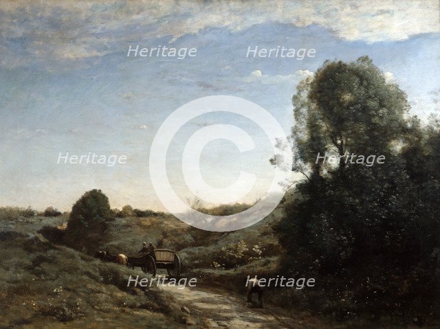'The Horsecart, Memory of Marcoussis near Montlhery', 1855. Artist: Jean-Baptiste-Camille Corot    