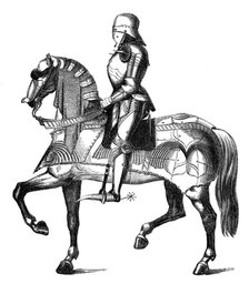 A medieval knight armed and mounted for war, (1870). Artist: Unknown