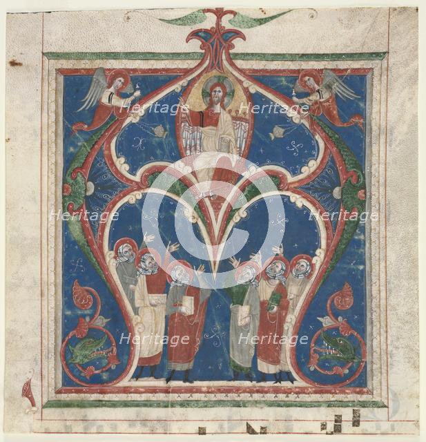 Historiated Initial (A) Excised from an Antiphonary: Christ in Majesty with Prophets, c. 1280-1300. Creator: Unknown.
