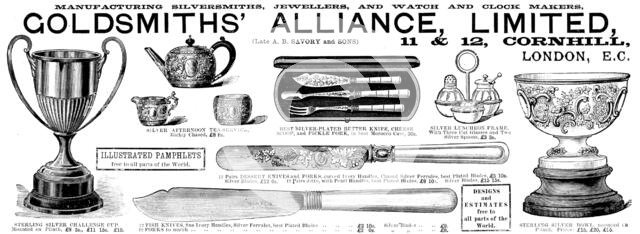 Advertisement for Goldsmith’s Alliance Limited, 1890. Creator: Unknown.