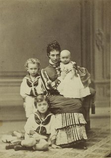 Grand Duchess Maria Fyodorovna with children, Nicholas Alexandrovich, George..., c. 1875. Creator: Hansen, Georg Emil (1833-1891).