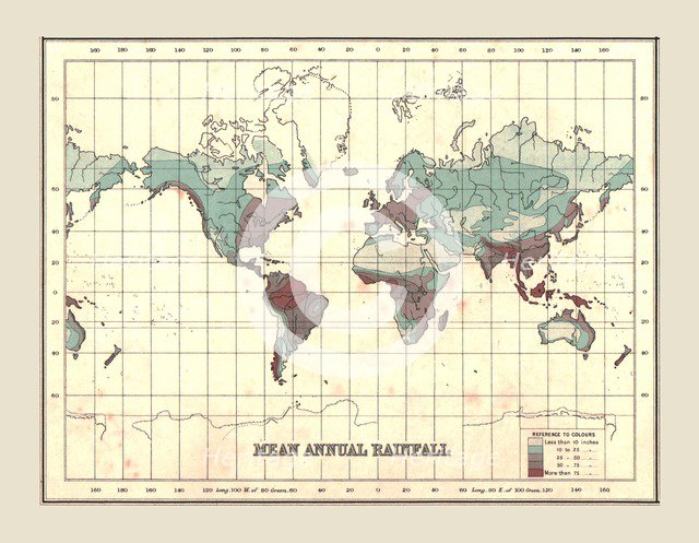 World Map showing Mean Annual Rainfall, 1902.  Creator: Unknown.