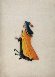 A woman wearing brightly coloured robes and a tasselled head dress, 1800. Creator: Unknown.