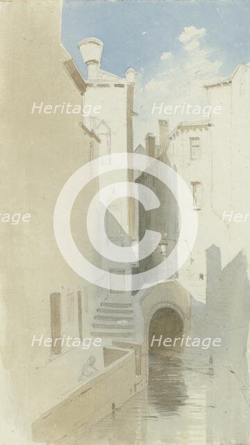 View across a canal in Venice, 1851. Creator: Carl Theodor Reiffenstein.