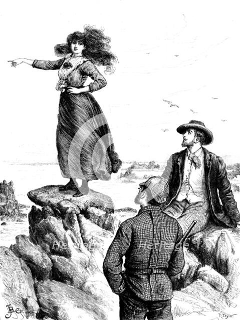 Armorel climbed lightly up the carn and stood upon the highest boulder!, 1890. Creator: R. Taylor.