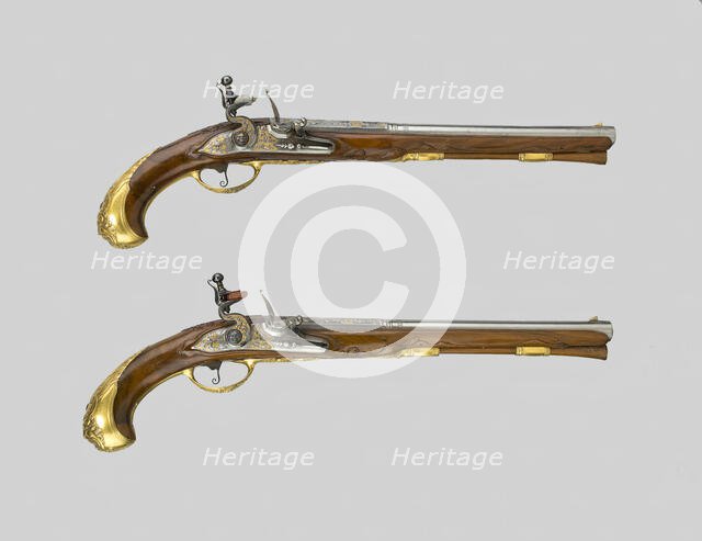 Pair of Flintlock Pistols, Germany, 1700/30. Creator: Johann Jacob Behr.