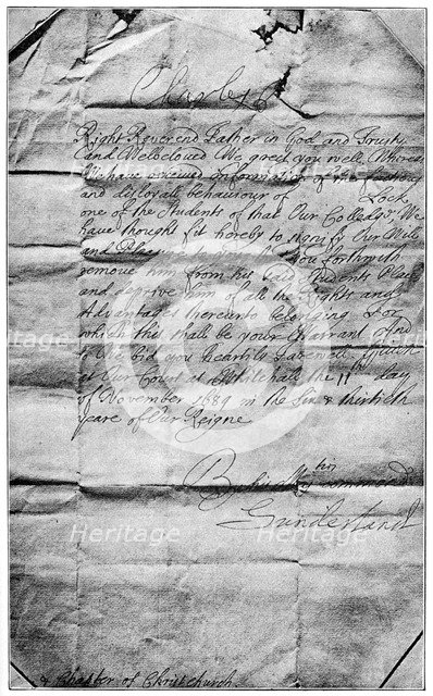 Royal mandate to erase the name of Locke from the students of Christ Church, Oxford, 1684, (1894). Artist: Unknown