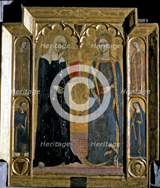Central table of an altarpiece with Saint Martha and Saint Margaret, c. 1360.