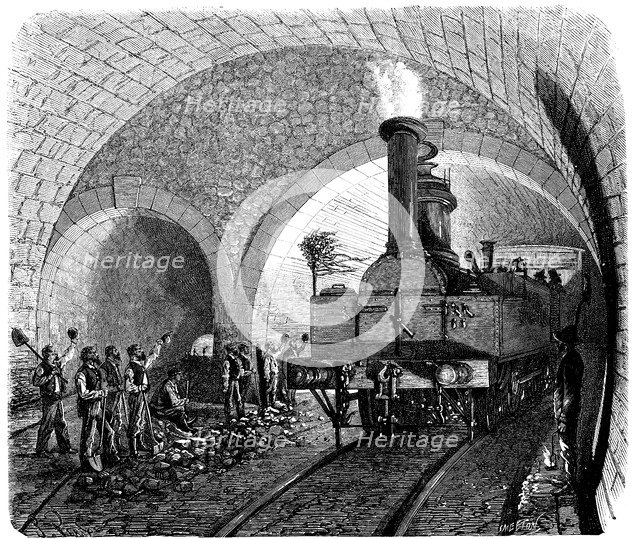Opening of the Alps, passing the first locomotive by the Mont - Cenis Tunnel, at the intersection…