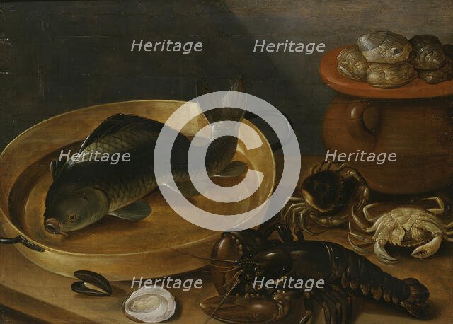 Kitchen Still Life with a Carp and Shellfish, unknown date. Creator: Unknown.