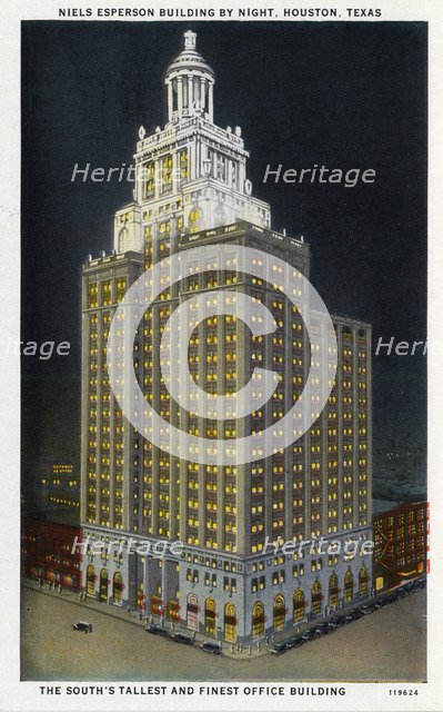 Niels Esperson Building at night, Houston, Texas, USA, 1928. Artist: Unknown