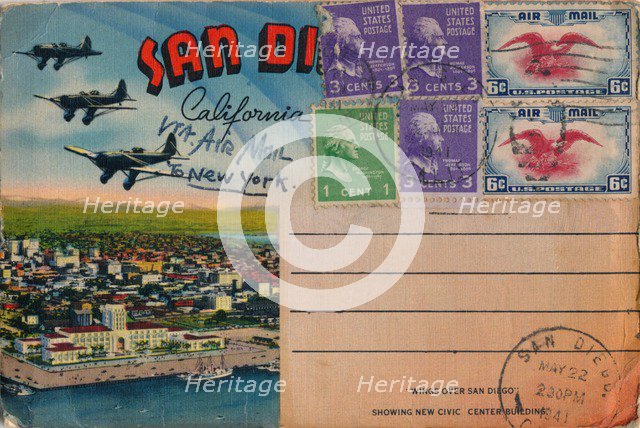 Wings Over San Diego - Showing New Civic Center Building', c1941. Artist: Unknown.