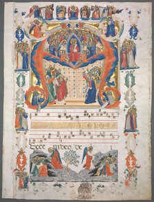 Single Leaf Excised from an Antiphonary: Inital A[spiciens a longe] with Christ in Majesty. Creator: Unknown.