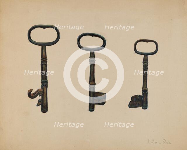 Keys to John Marshall House, c. 1937. Creator: Edna C. Rex.