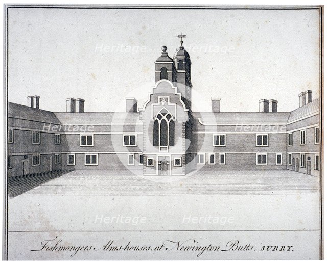 Fishmongers' Almshouses at St Peter's Hospital, Newington Butts, Southwark, London, c1750. Artist: Anon