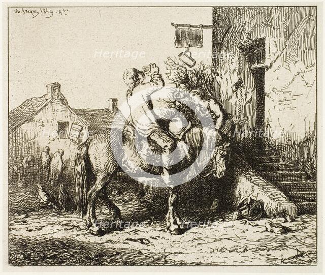 Entrance to an Inn, with Peasant Drinking, 1849. Creator: Charles Emile Jacque.