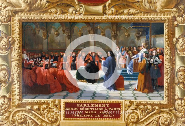 Philip IV the Fair establishes the Parliament in Paris in 1303. Artist: Alaux, Jean (1786-1864)