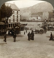 'Picturesque old fortress (Bergenhus), from a square in modern town, Bergen, Norway', 1905. Creator: Unknown.