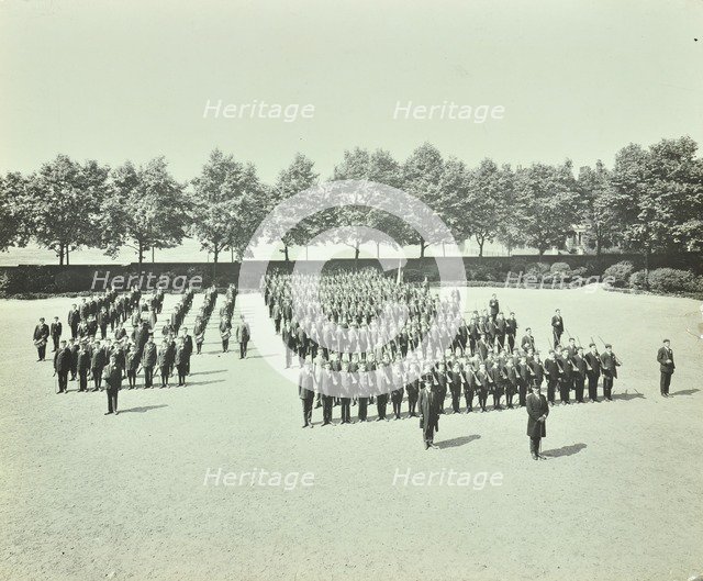 School cadet battalion on parade, Hackney Downs School, London, 1911. Artist: Unknown.