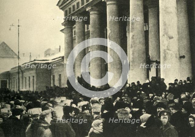 Crowds in front of the Duma, Petrograd, Russia, 1917, (c1920). Creator: Unknown.