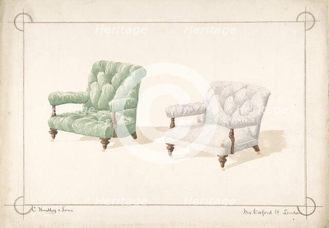 Designs for Two Chairs, 1841-84. Creator: Charles Hindley & Sons.