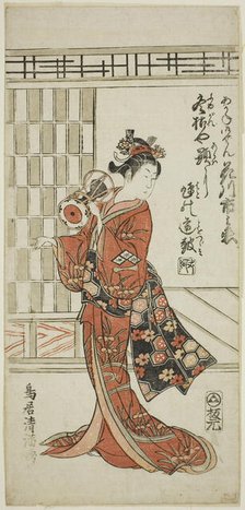 The Actor Hanagawa Ichinojo as Akane Gozen in the play "Okunizome Shusse Butai,"..., 1759. Creator: Torii Kiyomitsu.