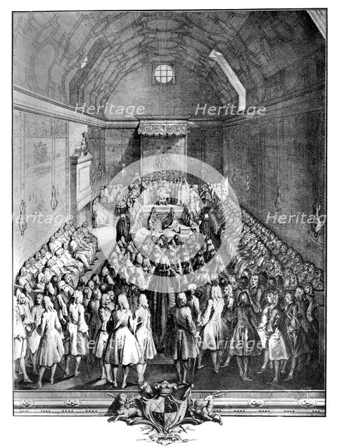 Interior of the House of Lords, Westminster, in 1742, (c1902-1905).Artist: John Pine
