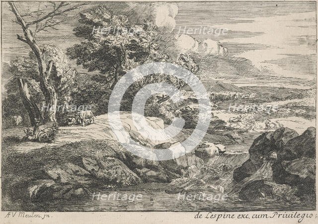 Landscape with a cascading river,  after 1667. Creator: Jan van Huchtenburg.