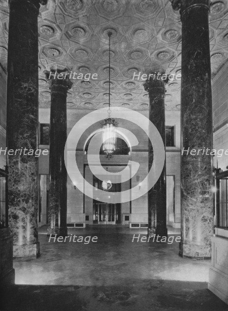 View looking towards the entrance - Banking Room, New York Trust Company, New York, 1922. Artist: Unknown.