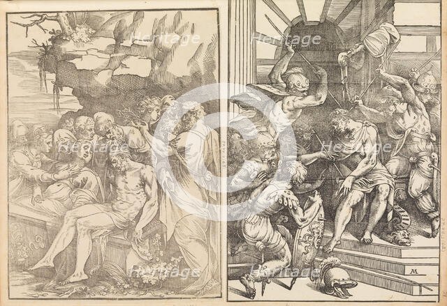 Lamentation Over the Dead Christ, Christ is attacked by soldiers, ca. 1556-57 (?). Creator: Andrea Schiavone.