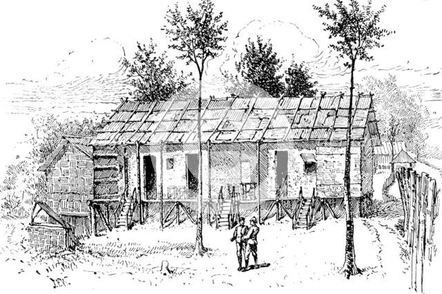 The Lushai Expedition: headquarters mess-house in Fort Langleh, 1890. Creator: Unknown.