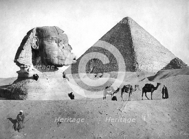 The Sphinx and Pyramid at Giza, Egypt, c1882. Artist: Unknown