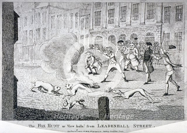 'The fox hunt or view holla! from Leadenhall Street', 1784. Artist: Anon