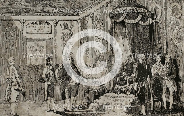 Abdication of King Charles IV in favour of his son Ferdinand VII, March 19, 1808, (1851).   Creator: Unknown.