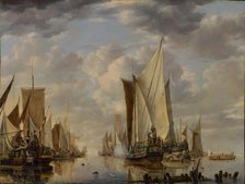 Shipping in a Calm at Flushing with a States General Yacht Firing a Salute, 1649. Creator: Jan van de Cappelle.