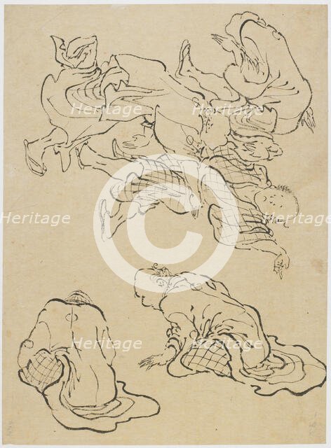 Men dancing, and miscellaneous figures, late 18th-early 19th century. Creator: Hokusai.