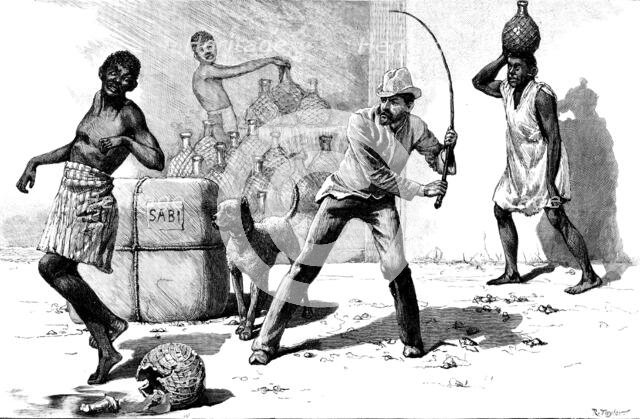 The Liquor Traffic in Delagoa Bay: flogging a kaffir, 1890. Creator: R. Taylor.