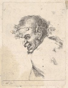 Plate 29: bust of a laughing satyr, facing left in profile, from 'Various portraits' (..., ca. 1647. Creator: Stefano della Bella.