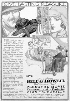 Advert for Bell & Howell personal movie cameras and projectors, 1920s. Artist: Unknown