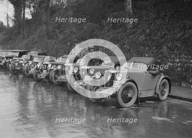 MG M types at the MCC Lands End Trial, Launceston, Cornwall, 1930. Artist: Bill Brunell.