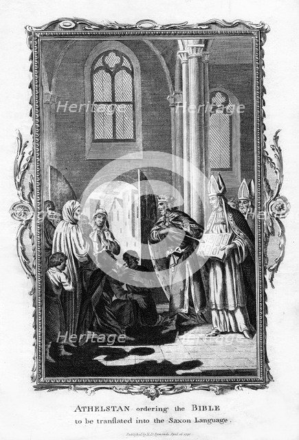 'Athelstan ordering the Bible to be translated into the Saxon Language', (1796). Artist: Unknown