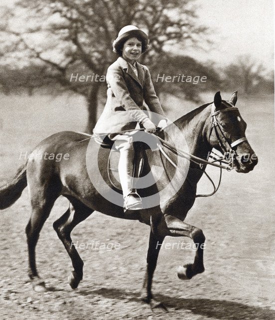 Princess Elizabeth riding her pony in Winsor Great Park, 1930s. Artist: Unknown