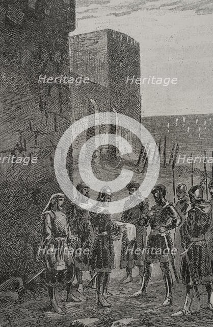 James and Charles of Anjou agreeing a truce next the walls of Gaeta, 1289 (1890). Creator: Unknown.