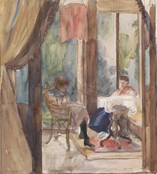 Lady and a young girl, both reading in the conservatory of the house at Riouwstraat 6..., 1872-1950. Creator: Barbara Elisabeth van Houten.