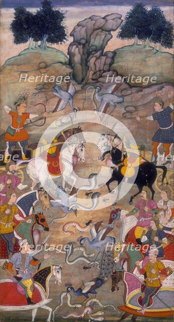 A battle between Babhruvahana, son of Arjuna, and the snakes in the nether regions, 1598.  Creator: Unknown.