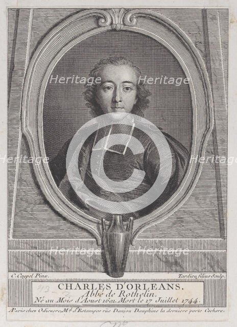 Portrait of Charles d'Orleans, Abbe of Rothelin, 1744-49., 1744-49. Creator: Nicolas Henri Tardieu.
