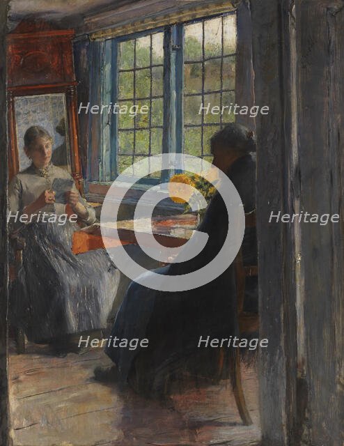 Women at the garden window, c. 1890. Creator: Kuehl, Gotthardt (1850-1915).